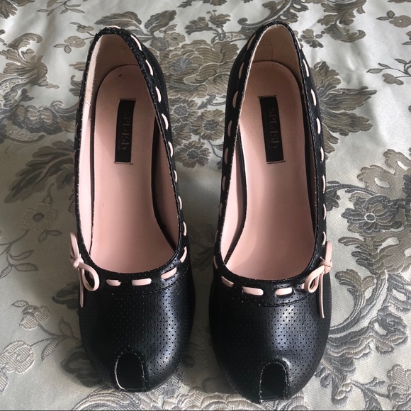 PinUp Vintage Peep Toe Bow Heels - Picture 3 of 8